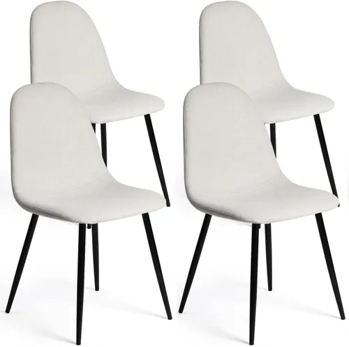 Vista 13 de FurnitureR Juego de 4 sillas de comedor, asiento de comedor tapizado de tela de felpilla con patas de metal resistentes, sillas laterales de Beige
