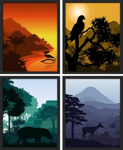 Vista 74 de SIGNWIN Marco de arte de pared de jirafa de safari africano, juego de 4 impresiones coloridas de paisaje, decoración de pared de naturaleza