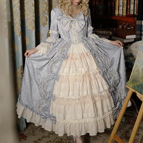 Vista 2 de Disfraz medieval para mujer, vestido de Lolita francés, estilo cancha, vestido victoriano, cosplay, vestido de princesa renacentista, vestido