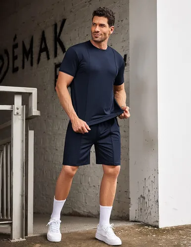 Vista 8 de COOFANDY Conjunto corto de 2 piezas para hombre, camiseta de manga corta y pantalones cortos, conjunto deportivo casual deportivo