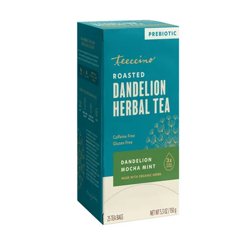 Vista 8 de Teeccino Té de menta moca con diente de león, sin cafeína, té de hierbas tostadas con prebióticos, 3 veces más hierbas que las bolsas de té