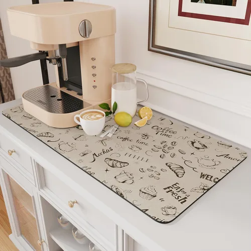 Vista 15 de AMOAMI Tapete de café absorbente con parte trasera de goma para secar platos para encimera de cocina, accesorios de bar para debajo de la cafetera