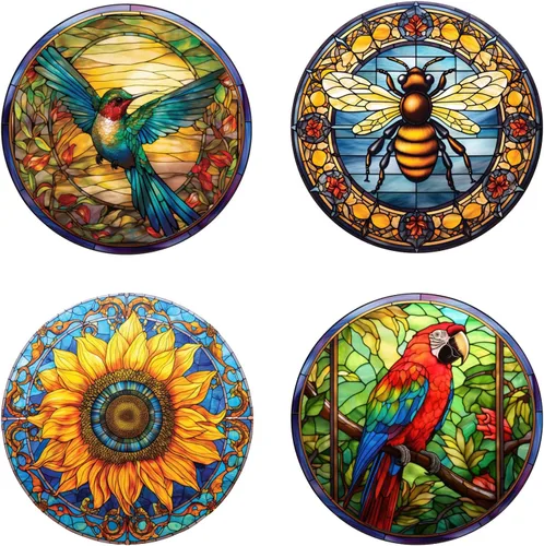 Vista 13 de 4 hojas de calcomanías para ventana de colibrí, decoración de pared para Halloween, otoño, decoración de Navidad para el hogar, café