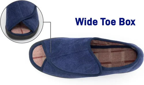 Vista 9 de Pantuflas para diabéticos con punta abierta para hombres, extra anchas, espuma viscoelástica, puntera abierta, antideslizantes, para personas