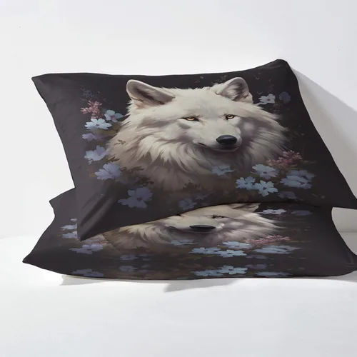 Vista 3 de Sábanas de lobo tamaño individual, sábanas de animales de lobo, sábanas y fundas de almohada estampadas de 3 piezas, sábana bajera ajustable