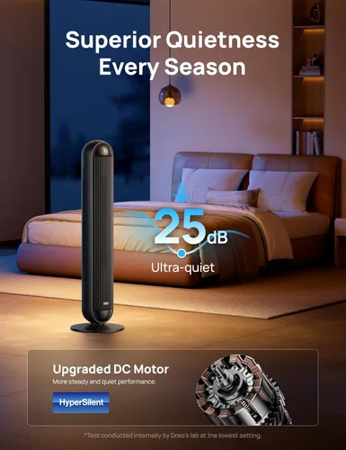 Vista 6 de Dreo Combo de ventilador de torre y calentador, ventiladores de pie de 29.2 pies/s para dormitorio, 17 niveles, 6 modos, oscilación de 120°, 42