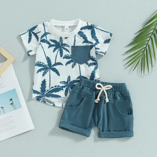 Vista 2 de Conjunto de ropa de verano para bebé, camiseta de manga corta y pantalones cortos, conjunto de ropa para bebé