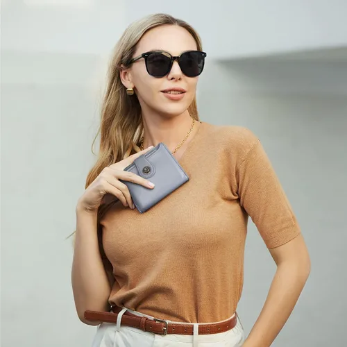 Vista 2 de CLUCI Cartera RFID triple pequeña para mujer, Azul
