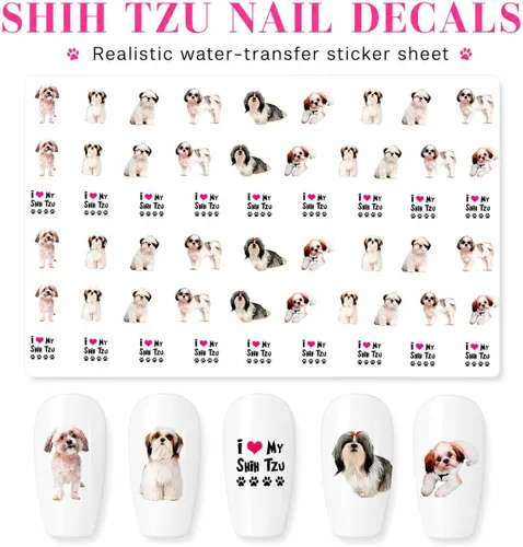 Vista 5 de Shih Tzu A1301 - Calcomanías de transferencia de arte de uñas con agua para perros, juego de 56
