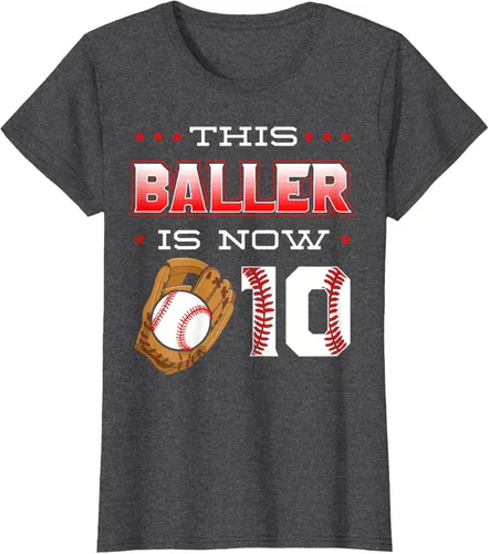 Vista 5 de This Baller Is Now 10 - Camiseta de béisbol para fiesta temática de cumpleaños número 10, Negro