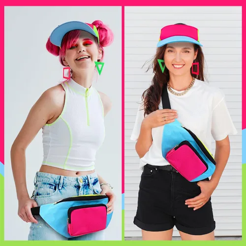Vista 4 de YAROMO Accesorios de hip hop para mujer, accesorios de atuendo de los años 80 y 90 para mujeres y hombres, riñonera de neón, bolsa de cintura