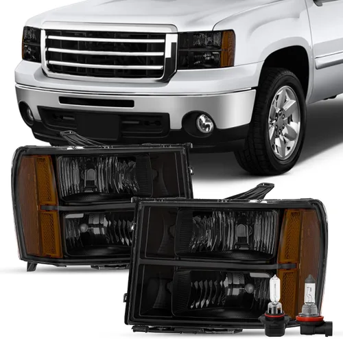 Vista 18 de SOCKIR Conjunto de Faros Halógenos Bombillas Incluidas Compatible con GMC 2007-2013 Sierra 1500 / 2007-2014 2500HD 3500HD 09-13 Hybrid Lado