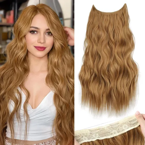 Vista 46 de KooKaStyle - Extensiones de cabello con hilo invisible, diadema transparente, ajustables, 4 clips fijadores, cabello largo y ondulado de 12