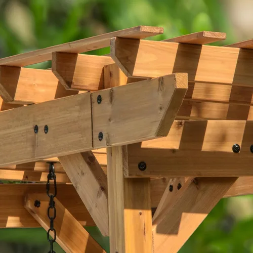 Vista 5 de Backyard Discovery Callahan - Pérgola Banco Oscilante de Madera de Cedro para Patio al Aire Libre de 8' x 5' con Enrejado, Asiento para Dos