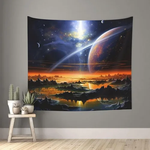 Vista 8 de VTCTOASY Tapiz de pintura de paisaje de universo, tapices para colgar en la pared para dormitorio, decoración del hogar, tapices estéticos