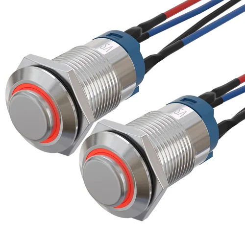 Vista 16 de APIELE Interruptor de botón momentáneo de 0.472 in precableado 5.906 in de cabeza redonda alta (aluminio negro, azul)