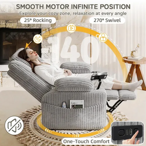 Vista 4 de EROMMY Mecedora reclinable giratoria de gran tamaño con masaje y calor, mecedoras para cuarto de bebé para sala de estar, cómoda silla deslizante