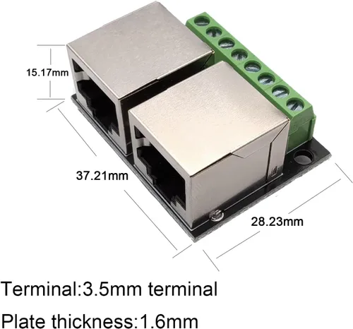 Vista 3 de 2 unids RJ45 8Pin Ethernet Dual Hembra Terminal Breakout Board,0.138 in Pitch Tornillo Conector Placa Blindada Adaptador Terminal de Red