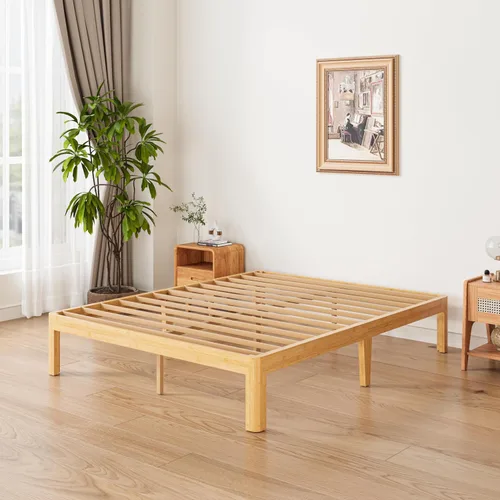 Vista 8 de ZIYOO Marco de cama de plataforma de bambú de tamaño matrimonial de 12 pulgadas, diseño minimalista moderno, soporte resistente, fácil montaje,