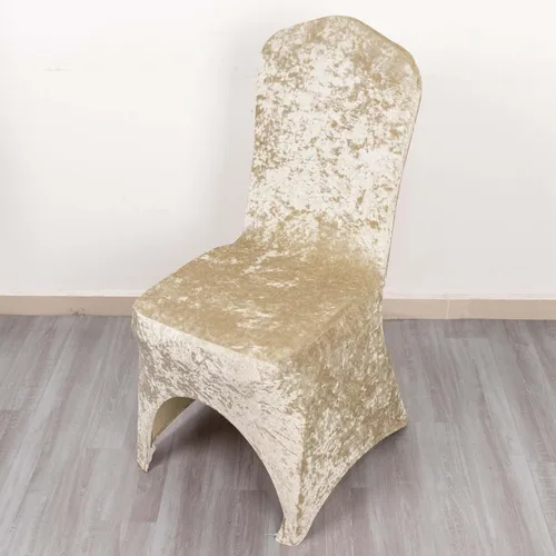 Vista 3 de Efavormart - Funda elástica para silla de banquete de terciopelo triturado y elastano beige con bolsillos para los pies, funda para silla de boda