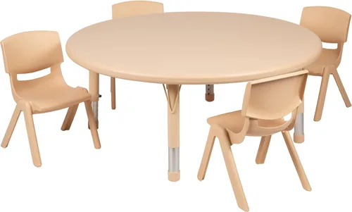 Vista 3 de Flash Furniture Emmy - Juego de mesa redonda de plástico azul de 45 pulgadas con 4 sillas