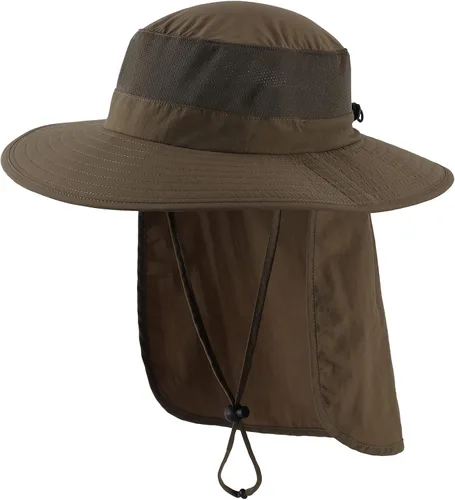 Vista 20 de Home Prefer Sombrero de sol UPF50+ de malla para exteriores, de ala ancha, con solapa para el cuello, sombrero de pesca para hombres y mujeres Verde