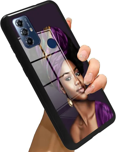 Vista 209 de Funda para Motorola Moto G Stylus 5G 2021 de vidrio templado, funda negra con diseño de mujer negra africana para mujeres y hombres, antiarañazos, a
