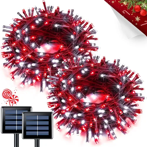 Vista 42 de JMEXSUSS - Paquete de 2, luces solares de Navidad cálidas y multicolor para exteriores, cada una con 100 LED, 10 metros, luces solares impermeables