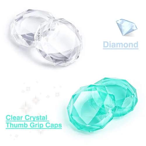 Vista 2 de DLseego Diamond 3D Thumb Grips Caps Design for Switch & Switch Lite & Switch OLED Joy Con Crystal Clear Console Joystick Cover 4PCS - Clear and Green