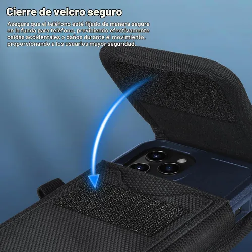 Vista 5 de ykooe Funda para teléfono celular compatible con iPhone 17, 16, 15, 14, 13, 12 y modelos Pro, clip para cinturón y tarjetero, negro, L iPhone 12