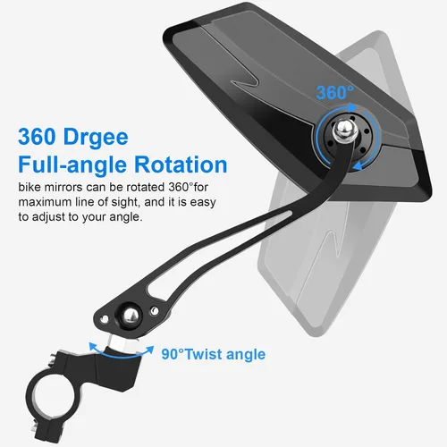 Vista 3 de Diyife Espejo de Bicicleta, Espejo Retrovisor de Manillar de Gran Ángulo HD, Accesorios de Espejo Retrovisor Ajustable de 360° Resistente a