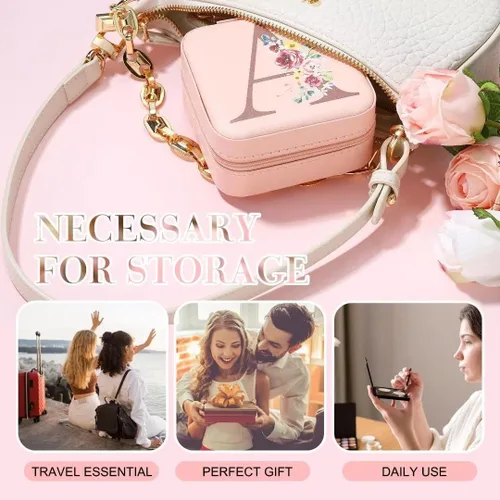 Vista 2 de Parima Joyero de viaje para joyas Pequeñas cajas de joyería con iniciales, organizador de joyas, regalos de Navidad para mujeres, mamá, amigas
