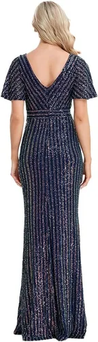 Vista 5 de Vestido de fiesta brillante con lentejuelas, corte sirena con mangas para mujer, para fiestas de graduación