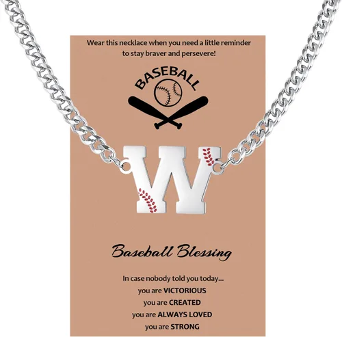 Vista 11 de QINJIEJIE Collar de béisbol inicial A-Z con letras, accesorios deportivos, colgante de encanto de béisbol, joyería de cadena de acero inoxidable 2-P