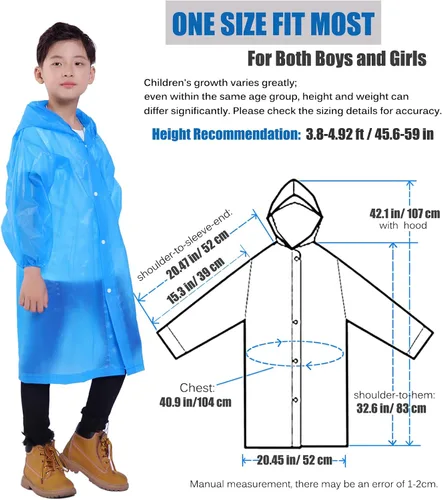Vista 9 de Chaqueta de lluvia para niños, paquete de 2 ponchos de lluvia para niños, impermeables reutilizables para niños y niñas, impermeable, para exteriores