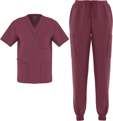 Vista 19 de Conjunto de 2 piezas unisex para hombre y mujer, para enfermería, elástico, flexible, con cuello en V Negro