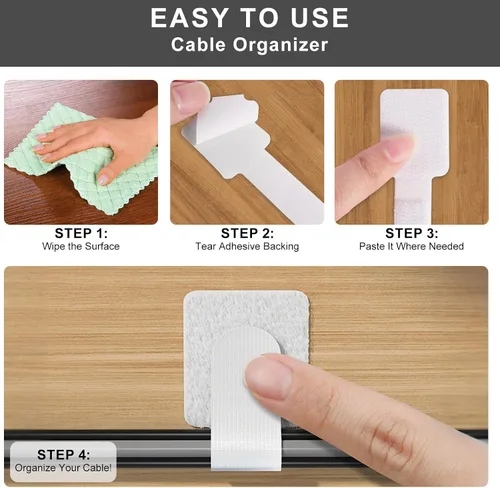 Vista 5 de Paquete de 50 bridas reutilizables autoadhesivas para organizar cables, correas ajustables de gancho y bucle para organizar cables de datos, cables