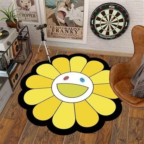 Vista 21 de 100x100cm (40x40 pulgadas) Alfombra de Takashi Murakami con diseño de flores, material suave y duradero para decoración del hogar y uso en la 02
