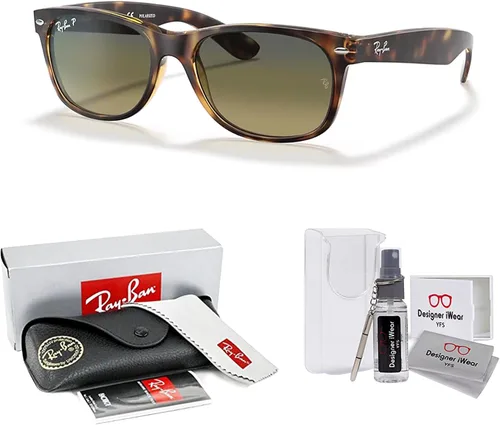 Vista 2 de Ray-Ban RB2132 - Gafas de sol cuadradas polarizadas WAYFARER para hombres y mujeres + paquete con kit de cuidado de gafas iWear de diseñador