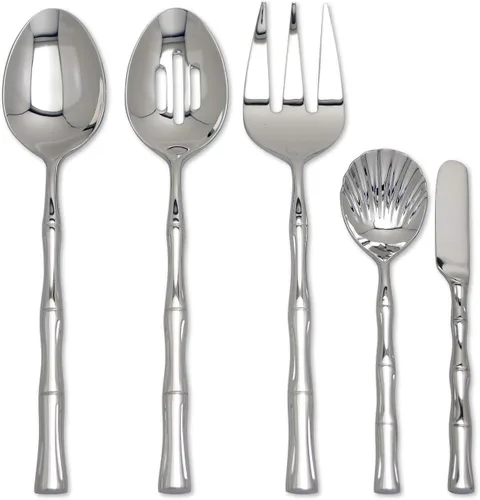 Vista 4 de Supreme Housewares Juego de cubiertos con forma de bambú de 45 piezas, cubiertos de acero inoxidable 18/8, servicio para 8 personas con juego