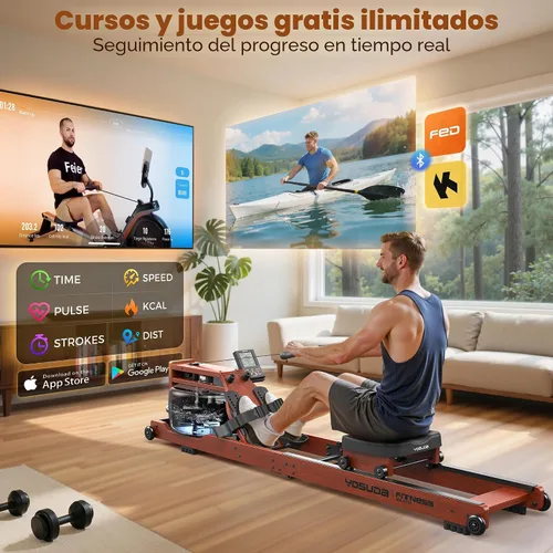 Vista 4 de YOSUDA Water Rowing Machine Foldable for Home Use 5.8 Gal Large Water Tank Immersive Wooden Water Rower Machine, Dedicated Monitor & Bluetooth