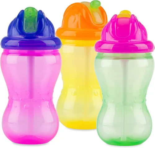 Vista 6 de Nuby Paquete de 3 tazas Mega Flip It con popote flexible suave, 12 onzas