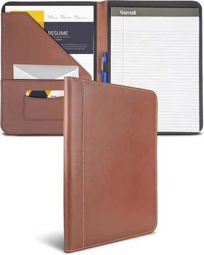 Vista 13 de Samsill Portafolio de piel sintética con puntada de contraste, portafolio de negocios para hombres y mujeres, organizador de documentos y currículo