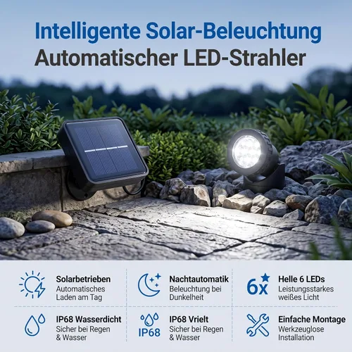 Vista 5 de BAFOVY - Foco solar subacuático, 6 luces LED con sensor oscuro automático para decoración de fuente de estanque de jardín y piscina