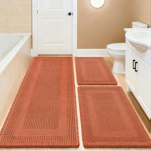 Vista 64 de Tapete de baño con diseño de gofre, moderno, bohemio, absorbente, antideslizante, ultrasuave, lavable a máquina, con letra de baño, dormitorio