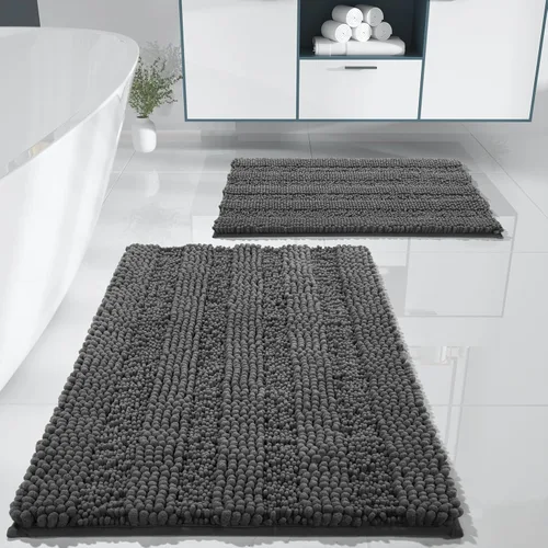 Vista 33 de Yimobra Juego de 2 alfombras de baño de felpilla suave y absorbente y alfombra para inodoro en forma de U, antideslizante, lavable a máquina
