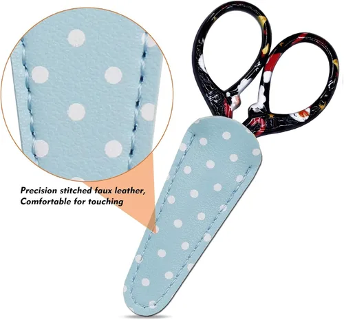 Vista 4 de Tijeras Pequeñas de Costura de 9 cm Tijeras de Bordado Pequeñas de Precisión con Funda de Cuero Tijera de Acero Inoxidable para Trabajo de Aguja