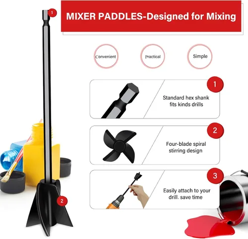 Vista 3 de 4 paletas mezcladoras de resina para taladro de resina, accesorio mezclador de epoxi para taladro, mezclador de pintura/agitador de pintura