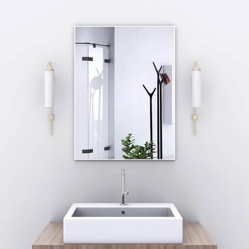 Vista 20 de Espejo de pared con estante para baño, 28 x 18 pulgadas, marco negro, espejos de pared para colgar horizontal o vertical, espejos modernos de pared