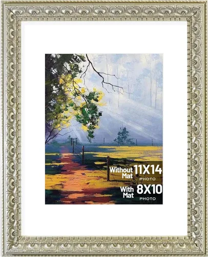 Vista 20 de Golden State Art, marco de fotos de 8x10 con acabado ornamentado, color plateado beige, vidrio real